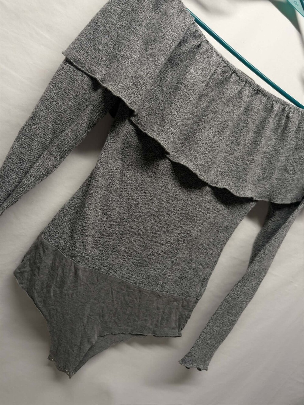 Off-Shoulder Gray Ruffle Bodysuit - Picture 3 of 4